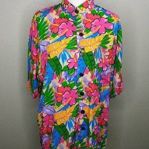 Vintage Hawaiian Tropical Print Tunic by Mango Moon - Large